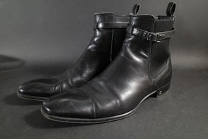 LOUIS VUITTON ルイヴィトン レザー ベルト付き シルバー金具 サイドゴア ショートブーツ 71/2 (約26.5cm) 靴 メンズ ブラック系