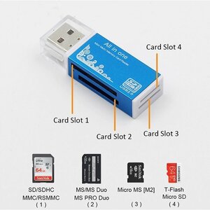 SDカードリーダー/ライター 4in1 アルミ SD+microSD+MSDUO+microMSDUO ブラックｘ１個 同梱ok