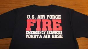 【USAF】 米空軍横田基地消防隊 YOKOTA AB FIRE DEPT 米軍消防隊 ヨコタファイヤー TシャツサイズM 紺