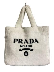 PRADA◆トートバッグ/-/WHT/レタリングテリートート/ボア