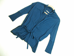 シンプリシティ simplicite プリーツデザインカーディガン (ブルー) 七分袖 腰リボン紐付き 柔らかな肌触り 羽織りクーラー対策にも