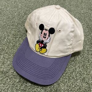 90s〜 DISNEY ディズニー ミッキーマウス 帽子 キャップ ネイビー×生成り 紺 ヴィンテージ