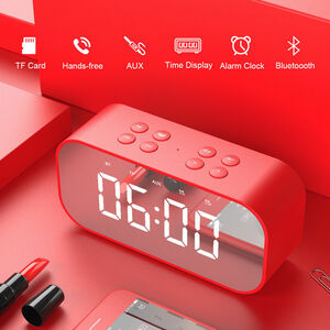 大音量・高音質 【Bluetooth5.0】 ワイヤレス スピーカー 目覚まし デジタル 時計 mp3プレイヤー オーディオ ステレオ ブルートゥース 赤