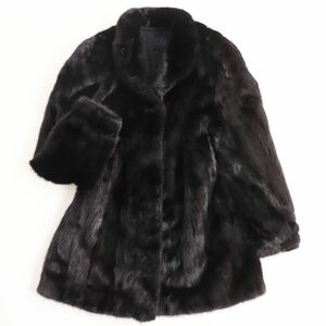極美品●SAGA MINK サガミンク 本毛皮ショートコート ジャケット ブラック（ダークブラウンに近い） F 毛質艶やか・柔らか◎