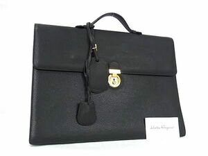 1円 ■美品■ Salvatore Ferragamo フェラガモ レザー ビジネスバッグ ブリーフケース 書類かばん ブラック系 AY2995