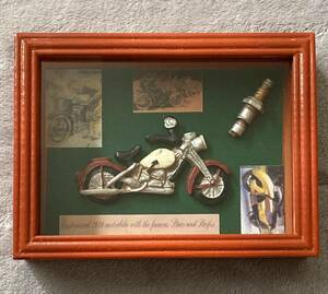 【 未使用 】 Art Frame ☆ アート フレーム バイクモチーフ 立体 オブジェ 飾り シャビー加工インテリア 雑貨 額 ガラス付 壁掛け 金具付