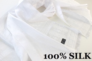 新品 アウトレット【SILK シルク100%】ペイズリー 幾何学柄 大判 薄手 ストール/スカーフ WHITE 白 ホワイト