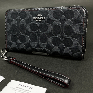 【COACH 本物 新品 コーチUSAアウトレット正規品】ロング ウォレット シグネチャー デニム 長財布 財布 CP412 ブラック レディース