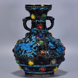 永し 明時代 永年 琺花彩 鳳紋 象耳瓶 古陶磁 陶瓷器 古美術品 時代物 古董品 収集 旧家蔵出 中国唐物 【8455】