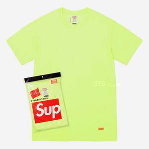 Supreme/Hanes Tagless Tees (2 Pack) - Fluorescent Yellow 黄L シュプリーム/ヘインズ タグレス ティー（2枚入り）- イエロー 2023SS