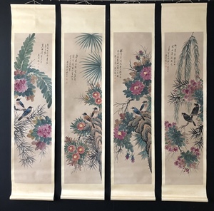 旧蔵 中国近現代著名画家 【顔伯龍】花鳥 水墨画 極細工 稀少珍品 古美術品 古美味 A0330