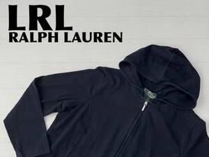 ☆送料無料☆LRL LAUREN ACTIVE RALPH LAUREN ラルフローレン USA直輸入 古着 ジップアップ パーカー レディース L ダークネイビー 中古