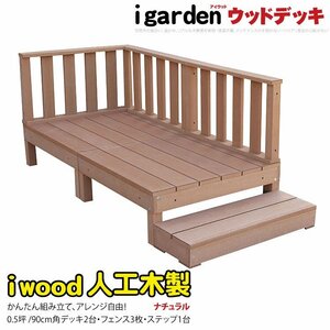 igarden アイウッドデッキ 6点セット（デッキ2・ローフェンス3・90ステップ1）0.5坪 ナチュラル 樹脂製 テラス バルコニー -2d3f1s