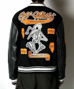 off-whiteオフホワイトvarsity jaketレザースタジャンMサイズ ヴァージル・アブロー 国内正規店 定価30万円ヴァーシティジャケットstadium