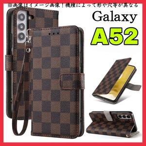 大人気　Samsung Galaxy A52 5G ケース手帳型　茶色　チェック柄 PUレザー　高級感　 耐衝撃 サムスンギャラクシーA52カバー　ブラウン