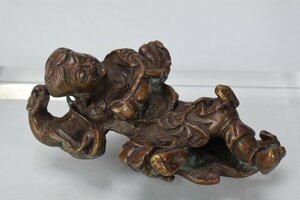 中国古美術 古銅唐人書鎮 文鎮 熨斗押 筆架 唐物 書道具
