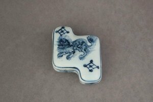 【GTS】中国明・染付獅子文拍子木香合16～17世紀頃
