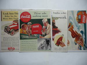 ◆◆コカコーラ　１９３０年代ＵＳＡイラスト広告４枚◇　ＵＳＡ雑誌切り抜き広告　