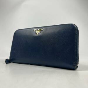 1円〜【入手困難品】 PRADA プラダ 長財布 ラウンドファスナー ネイビー サフィアーノレザー メンズ レディース ロゴ 