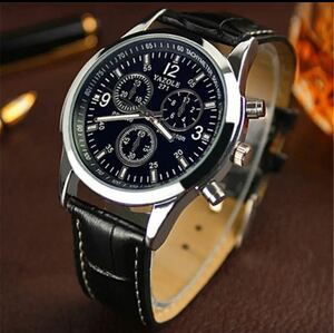 腕時計　時計 アナログ メンズ クォーツ レザー 革　レザーベルト　ファッション時計 オシャレ ウォッチ 男女兼用　ブラック