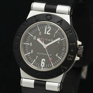 1円 稼働 良品 ブルガリ アルミニウム AL32TA QZ デイト 黒文字盤 ボーイズ/メンズ腕時計 OKZ 3286300 4DIT