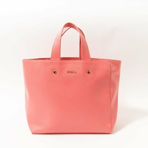 FURLA フルラ トートバッグ コーラルピンク ゴールド レザー 本革 レディース 手さげ スクエア シンプル 無地 きれいめ カジュアル bag 鞄