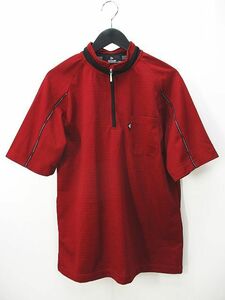 ダンロップ DUNLOP ゴルフ ボーダー柄 半袖 ポロシャツ M 赤系 レッド ハーフジップ メンズ