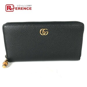 美品 GUCCI グッチ 739499 ラウンドファスナー ロングウォレット GGマーモント バンブー 長財布 ネイビー レディース【中古】