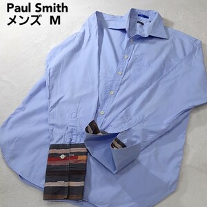 【春物】Paul Smith ポール・スミス　ドレスシャツ　長袖シャツ　ダブルカフス　ブルー　マルチストライプ　メンズ　M　ブルー　青