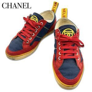 CHANEL シャネル ココマーク キャンバス 約21.5cm スニーカー 靴 シューズ 赤