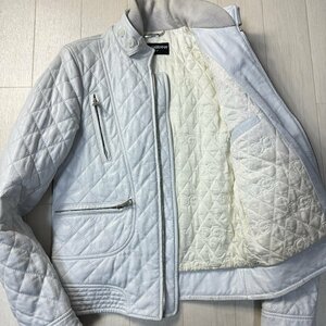 希少/46 M-L相当★ドルチェ＆ガッバーナ/D&G ダイヤキルティング 羊革 ラムレザー シングル ライダース ジャケット DGステッチ メンズ 白