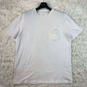 希少1円◎PRADA プラダスポーツ　Tシャツ　ナイロン切り替え　切替　ポケット　ロゴ　半袖　白　ホワイト　S 綿　コットン　カットソー