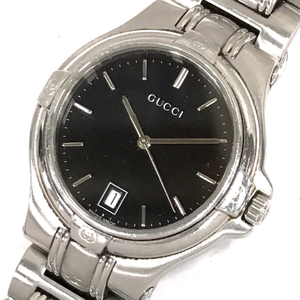 グッチ デイト クォーツ 腕時計 メンズ 9040M ブラック文字盤 未稼働品 純正ブレス ファッション小物 GUCCI