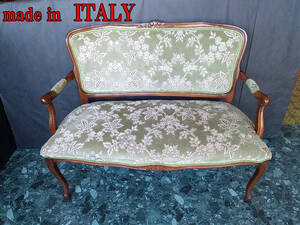 イタリア イタリー ITALY 2人掛け 椅子 チェア 使用品　状態注意点あり　金華山 猫脚 緑 グリーン 花 彫刻 カブリオール 