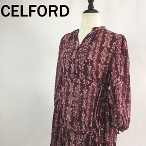 【人気】CELFORD/セルフォード 七分袖 ワンピース 植物柄 パープル サイズ不明 レディース/S5340