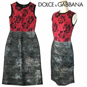 j180 定価22万 未使用 タグ付 DOLCE&GABBANA ドルチェ&ガッバーナ ノースリーブ ワンピース タイト ドレス 36 シルク混 イタリア製 正規品