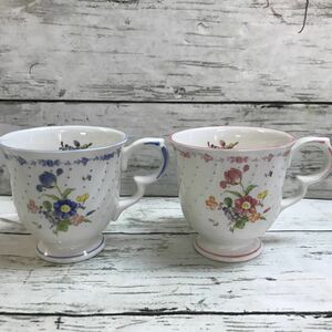 【未使用保管品】ニッコー ピオニール ペア コーヒーカップ ブルー ピンク NIKKO 花柄 オールドニッコー