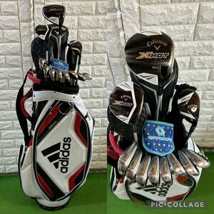 超豪華☆必見☆男性向け☆Callaway(キャロウェイ)XHOT等ゴルフクラブセット☆アディダス製キャディバッグ付(フード付)(ネームプレート付)