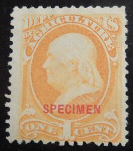 見本切手　アメリカ　1873年　１セント切手　ガムなし Scott#O 1