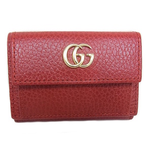 グッチ GUCCI 3つ折り財布 ホックボタン開閉式 GGプチマーモント コンパクトウォレット 523277 赤 レザー【未使用品】【極上美品】