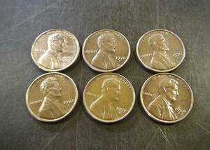 1セントコイン 1970～1979年の6枚セット S刻印 送料無料　（13041）リンカーン USA お金 貨幣 硬貨 ペニー アメリカ　　