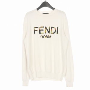 フェンディ FENDI ロゴ プルオーバーニット セーター コットン 長袖 48 ホワイト 白 FAE536 ABT9 国内正規 メンズ