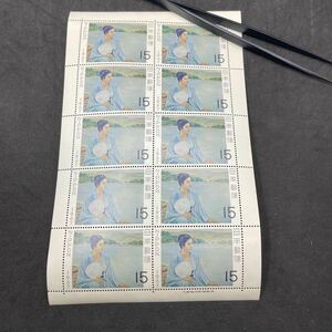 ★ 未使用 NH 額面150円 切手趣味週間 湖畔 1976年 黒田 清輝 昭和42年 15円×10枚 1シート 記念切手