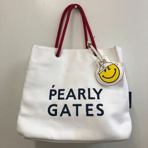 PEARLY GATES×LINE FRIENDS パーリーゲイツ ラインフレンズ ハンドバッグ キャンバス 刺繍 鞄 ゴルフ 美品 ショッパー風 ユニセックス