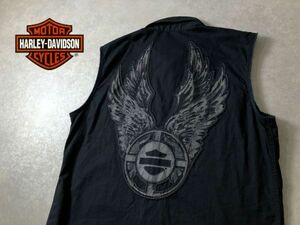 美品●Harley-Davidson●ウィングホイールワッペン カットオフ シャツ ベスト●ハーレーダビッドソン●2