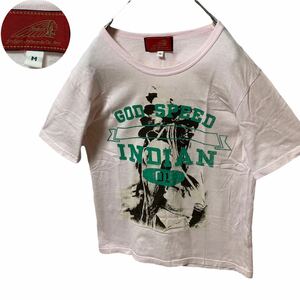 ビッグインディアンプリント！Indian Motorcycle インディアンモーターサイクル Tシャツ くすみピンクカラー