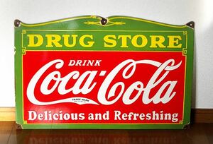 【幅68cm】コカ・コーラ ホーロー 看板 COCA COLA DRUG STORE ビンテージ アンティーク アメリカ 世田谷ベース 