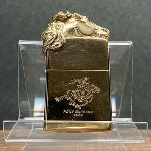 未使用　ZIPPO ジッポー ライター 馬メタル貼り 金メッキ　90年製