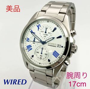 美品☆電池新品☆送料込☆セイコー SEIKO ワイアード WIRED クロノグラフ メンズ腕時計 ホワイト/ブルー ペアスタイル VD57-KZ10 AGAT406