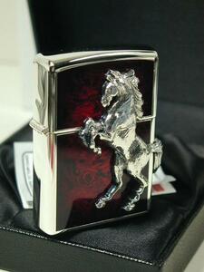 新品Zippo ハネウマ・ウイニングウィニー馬ペガサスメタル 赤ディープレッド